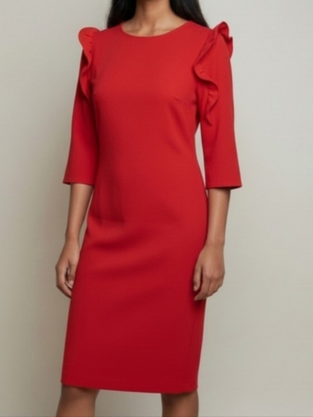 Zara Trafaluc Elegant Red Ruffle Sleeve Knit Dress - Sz 28